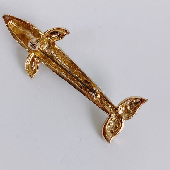 VTG 80s 90s Dolphin Brooch Two Tone Silver Gold Costume Marine Figural Jewelry - Picture 10 of 11